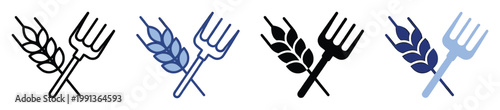 Rustic agriculture symbol featuring a crossed wheat ear and pitchfork for natural food farming and harvest designs