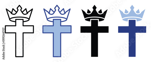 Christian cross and royal crown symbols signifying faith and eternal kingship suitable for religious branding and spiritual iconography.