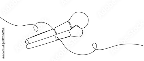 Two makeup brushes in continuous one line drawing. Minimalistic Doodle vector illustration Editable stroke.