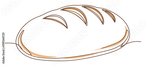 Simple continuous line drawing of traditional crusty bread perfect for food packaging and organic farm labels.