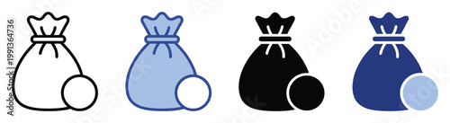 Money bag icon with coin symbolizing savings and financial accumulation for banking and investment applications