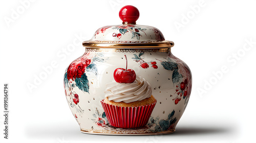 Traditional Chinese tea set featuring a red ceramic jug and porcelain tea pot with cups arranged as antique pottery art for kitchen decoration