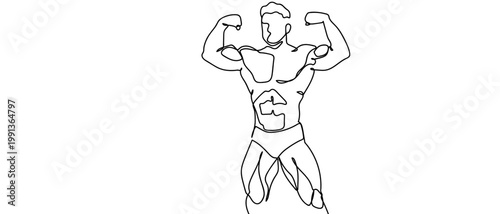 Bodybuilders flexing their muscles. in continuous one line drawing. Minimalistic Doodle vector illustration Editable stroke.
