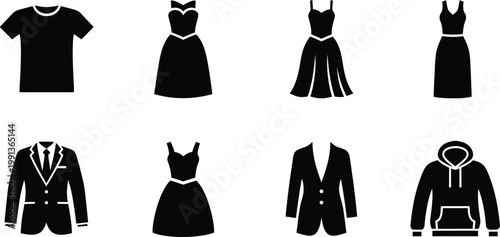 Clothing collection editable stroke icon set vector illustration for fashion design apparel concepts