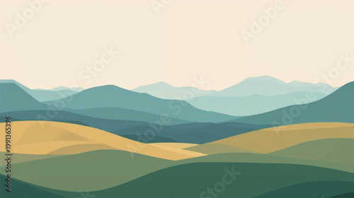Beautiful landscape. Flat style. Long hills and mountains scenery background design. Vector illustration. Suitable for landing pages, web, wall painting and posters.