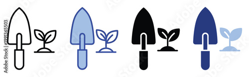 Versatile gardening trowel and plant sprout icons for agricultural projects growth and environmental themes