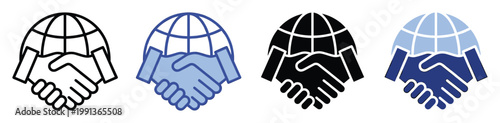 Global handshake icon representing international cooperation and business partnership worldwide