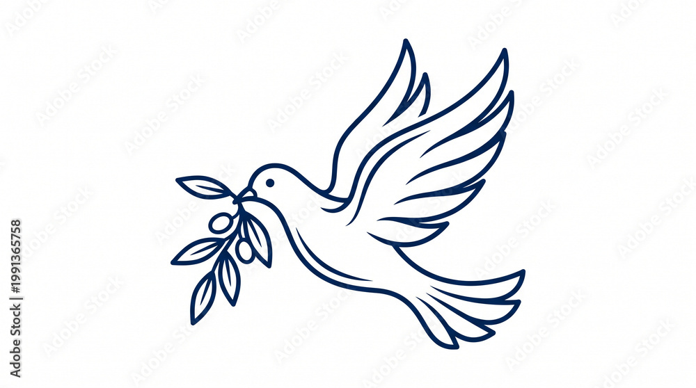 Obraz premium peaceful dove bird flying with olive branch minimalist vector icon