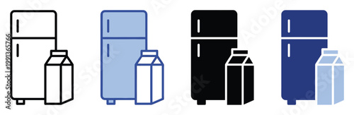 Refrigerator and milk carton icons for groceries and food storage applications or kitchen design graphics