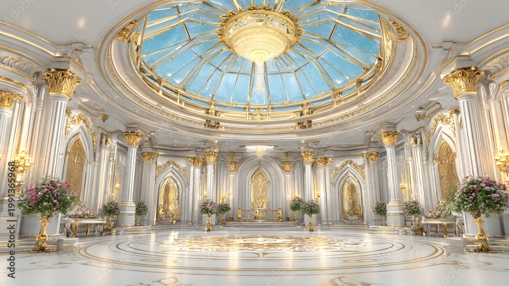 Obraz premium Luxurious Grand Hall with Dome Ceiling and Gold Accents