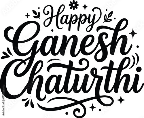 Happy Ganesh Chaturthi Decorative Typography Vector