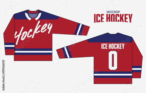 Minimal ice hockey jersey mockup template design. Editable stroke and easy to replace pattern. Front view, back view hockey uniform design. 