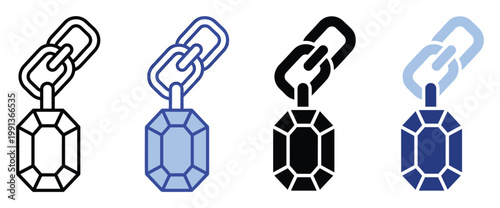Jewel pendant icon attached to a chain link representing luxury and value for digital apps and website interfaces