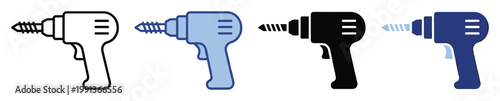 Versatile collection of electric power drill icons, perfect for representing construction, repair, and DIY work