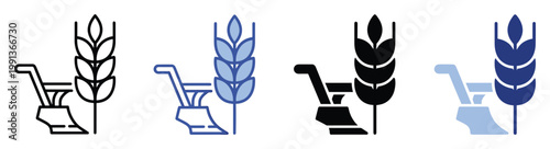 Agricultural farming icons featuring wheat and a plow symbol for food production and cultivation related projects