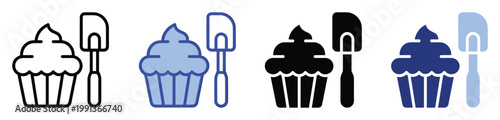 Delicious cupcake and baking spatula icons for culinary apps, food blogs, and dessert recipe graphic design projects