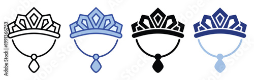 Fashionable tiara and necklace icons ideal for illustrating princess themes or royal event advertisements.