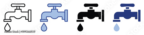Faucet icon with dripping water representing water conservation or utility services for various applications