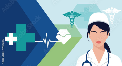 Nurse Wearing Stethoscope And Hat.