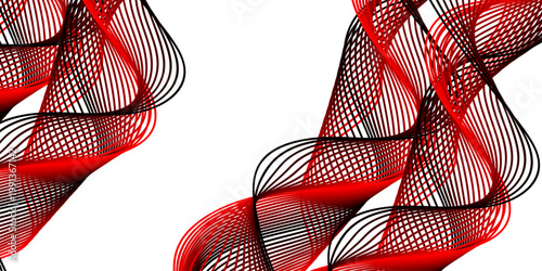 An elegant silk necktie with a red and white striped pattern lies against an abstract background of red lines, showcasing formal business fashion and textile elegance in a minimalist object shot