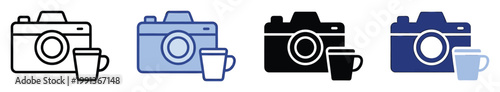 Digital camera and coffee cup icons for creative hobby projects or professional media content applications
