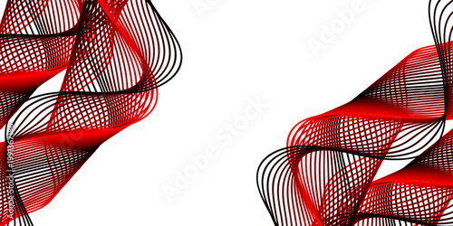 An elegant silk necktie with a red striped pattern creates a formal fashion accessory over an abstract background of textile lines for a business clothing aesthetic