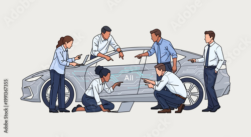 Mechanics repairing a car.