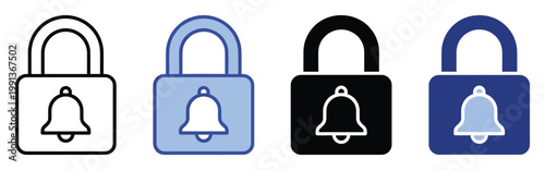 Digital security padlock with bell icon for online alert system and private notification application graphic