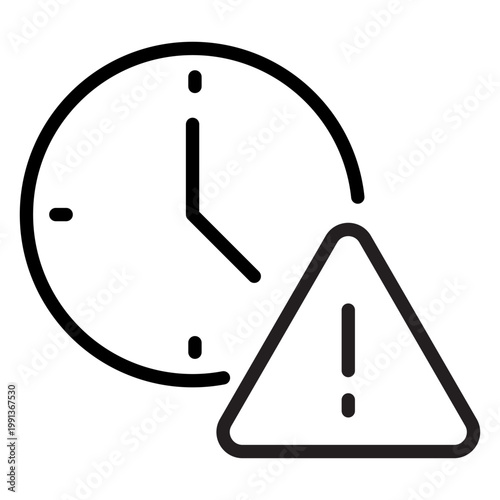 Line art showing a clock and a warning sign representing a delayed response or expired connection time