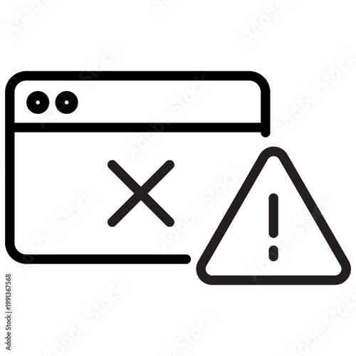 Graphic of a browser window with an X mark and a warning triangle showing an unsuccessful operation or task