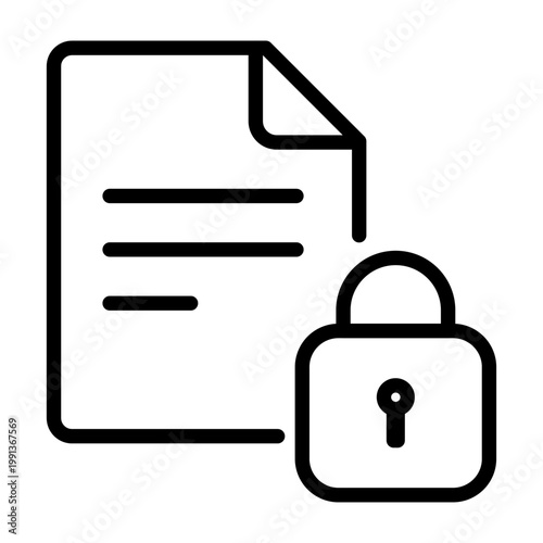 Minimalist icon of a document file secured with a padlock indicating restricted access or authorization needed