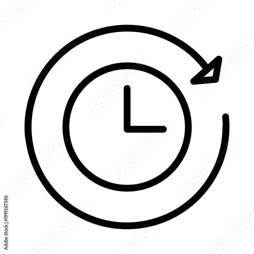 Outline of a clock surrounded by a circular arrow symbolizing the process of reloading or attempting a task again