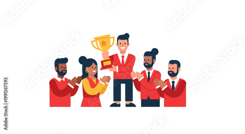 People Celebrating with Trophy.