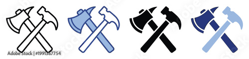 Crossed axe and hammer tools representing construction and handiwork for craftsman branding and industry related visuals