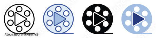 Movie filmstrip reel symbol with play triangle used for multimedia playback and entertainment projects