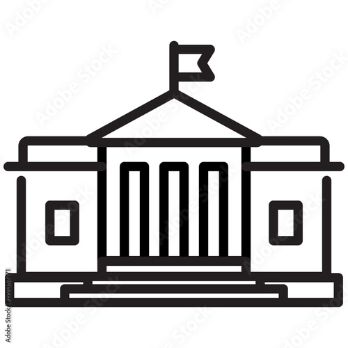 Line icon of a classical government or public building with columns and a flag