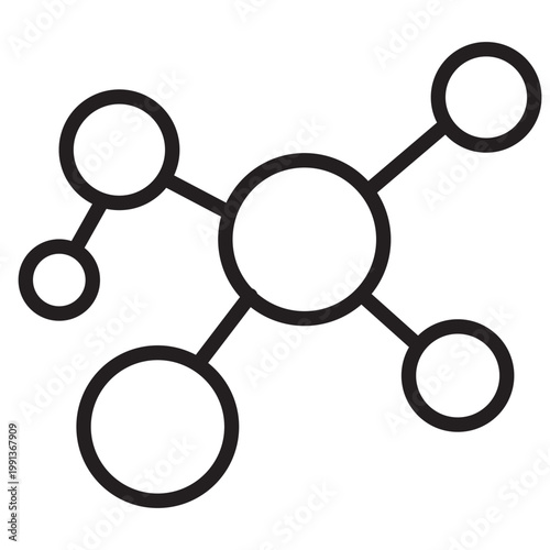 Outline icon of a molecular structure showing atoms connected by chemical bonds