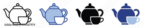 Teapot and cup icons in various styles representing hot beverage service suitable for web and mobile applications