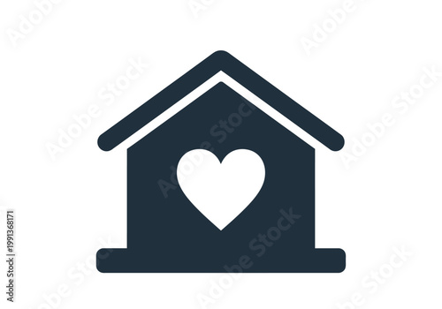 House Icon with Heart Symbol, Real Estate Love and Family Home Concept, Minimalist Home Care and Shelter Silhouette