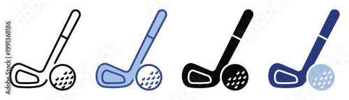 Illustrative golf club and ball icon for sports game mobile application development and active lifestyle branding