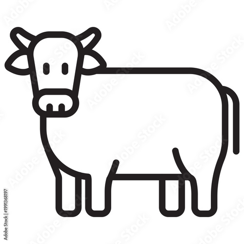 A linear icon of a cow representing farm animals or livestock