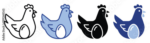 Farm poultry chicken and egg icons ideal for agricultural business branding food product packaging