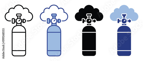 Industrial gas cylinder icon set representing environmental pollution and climate change, useful for digital presentations and ecological awareness campaigns