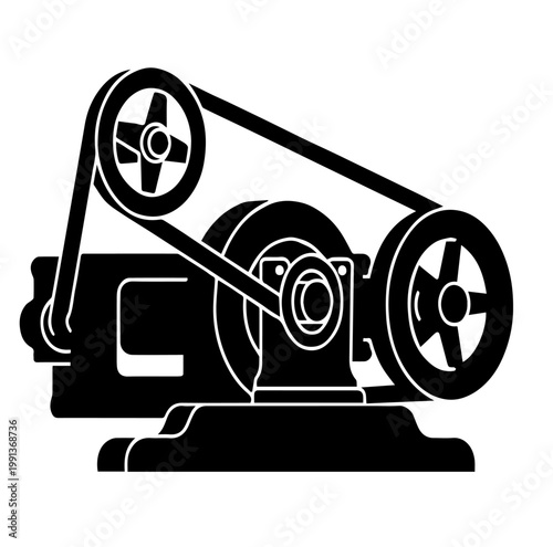 Mechanical Pulley Belt Drive System Vector Illustration Silhouette Icon for Industrial Engine Engineering Mechanism and Machinery Power Transmission Design