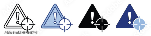 Focused alert and critical target warning icon for identifying and managing potential threats or security risks