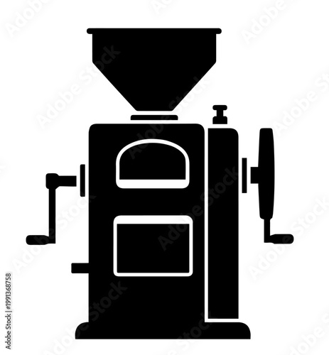 Vintage Grain Mill Grinder Vector Illustration Silhouette Icon for Agricultural Processing Food Production and Traditional Farming Equipment Logo Design