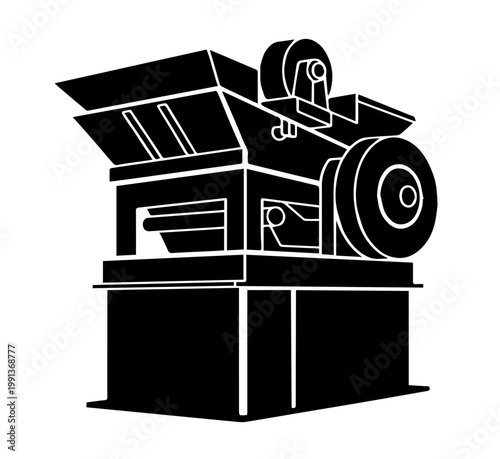 Industrial Jaw Crusher Machine Silhouette Vector Icon for Mining Equipment Heavy Duty Rock Stone Processing and Construction Machinery Design