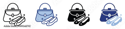 Stylish handbag and elegant flat shoes icons perfect for shopping applications, fashion blogs, or retail store graphics.