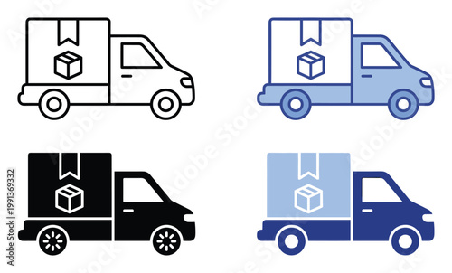 Delivery van truck icon for fast shipping logistics and courier services in online shopping and package transport