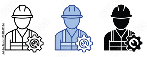 Industrial engineer avatar with protective helmet and mechanical tool symbol for maintenance and technical support concepts